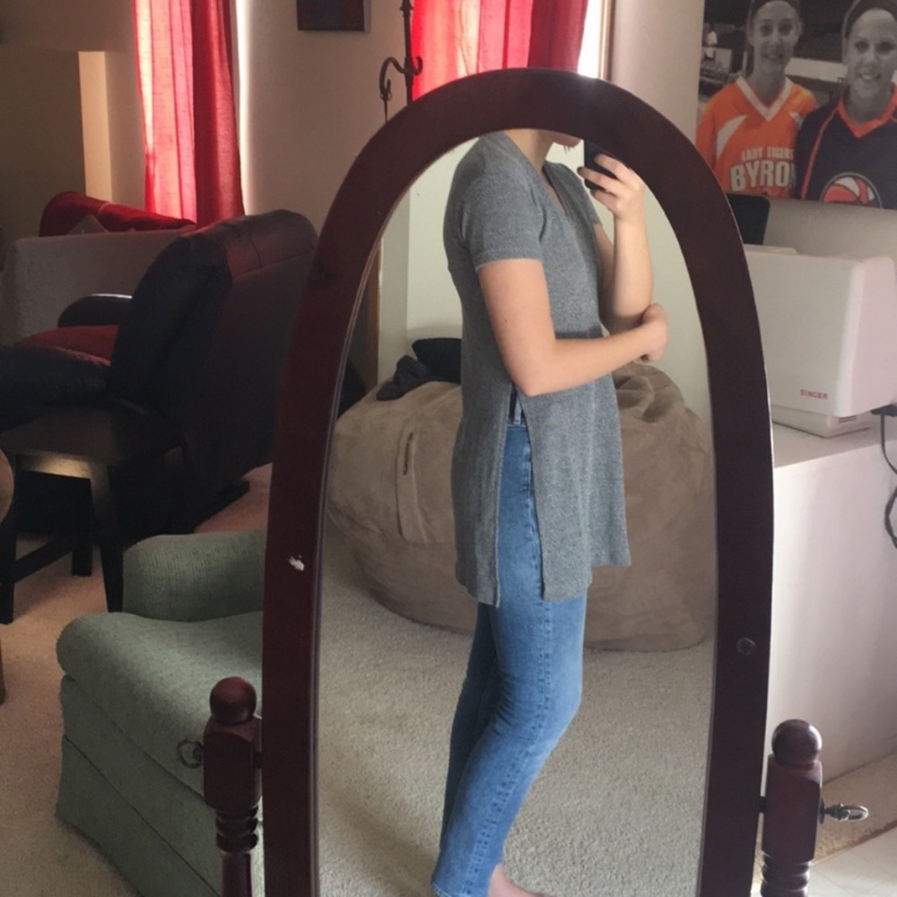 Zara Grey Side Slit Tunic Tee - Picture 2 of 7